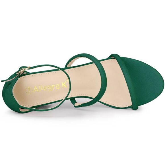 Open Toe Strappy Green Chunky Heels Sandals - Picture 4 of 6